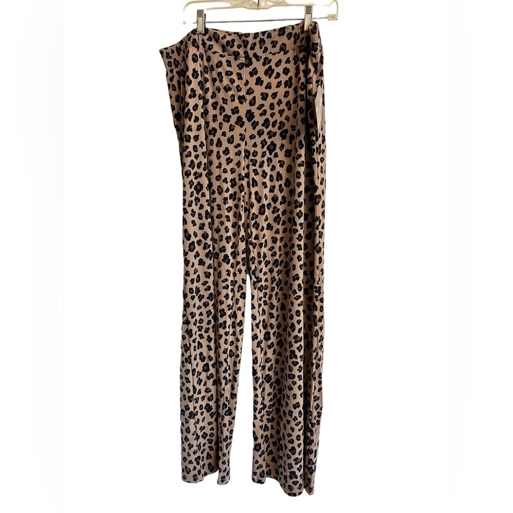 IMAN Global Collection Leopard Print Pull On Wide Leg Jersey Pants Size XL Tall